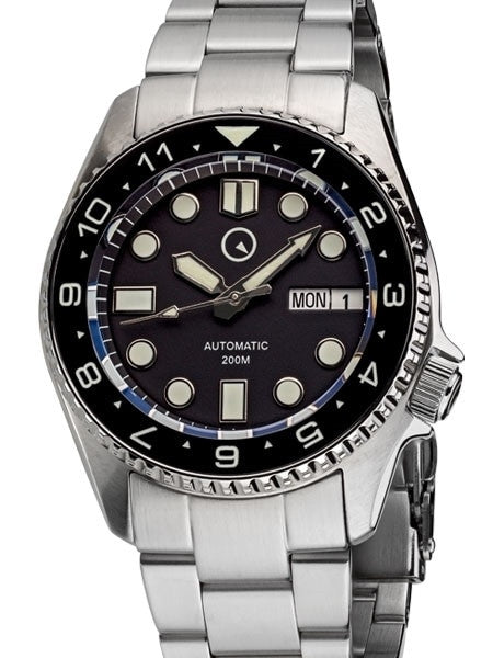 Islander 38mm Automatic Dive Watch with Solid-Link Bracelet, AR Sapphire Crystal, and Luminous Dual-Time Ceramic Bezel Insert #ISL-20