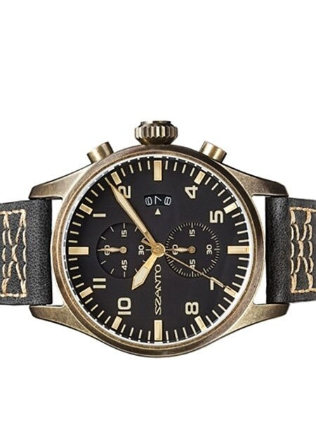 Szanto 44mm Antique Bronze Ion Plated Case, Military Chronograph Watch #4001