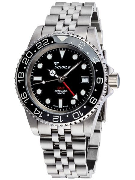Scratch and Dent - Squale 300 meter Swiss Automatic GMT watch with Luminous Ceramic Bezel, AR Sapphire Crystal #1545GM-CER-BK 1