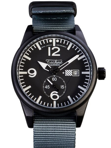 Techne Harrier Aviator Quartz Watch with 41mm Black Aluminum Case  #386.121