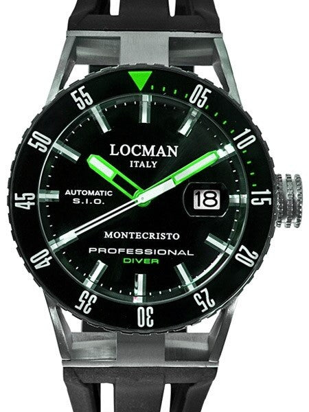 Locman Montecristo 200 Meter Automatic Dive Watch with 44mm Black PVD and Titanium Case #513BKGRPVBK