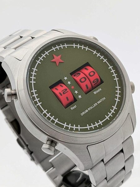 Red Star Quartz Drum Roller Watch with 44mm Case #8395G-D