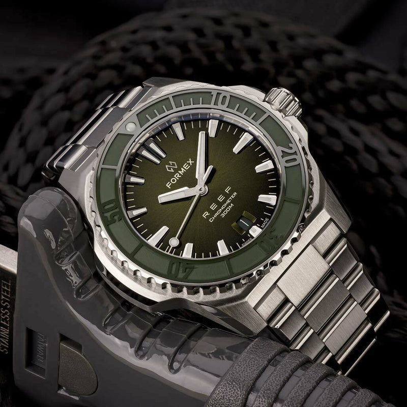 Formex REEF Swiss Automatic Chronometer Dive Watch with Sunburst Green Dial #2200-1-6300-100