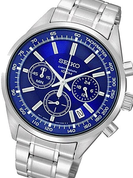 Seiko Quartz Analog Chronograph Sports Watch, Blue Dial SSB039P1