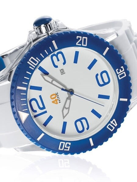 40Nine Clear Plastic 40mm Case with White Silicone Rubber Strap #40NINE03-BLUE3
