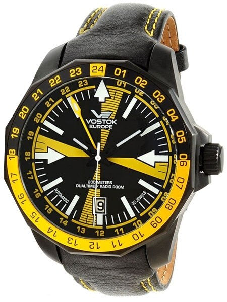Vostok-Europe Radio Room, Dual Time Automatic Watch with Black-Yellow Dial #2254190