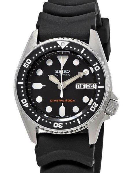 Seiko Black 21-Jewel Automatic Dive Watch with Rubber Strap #SKX013K1