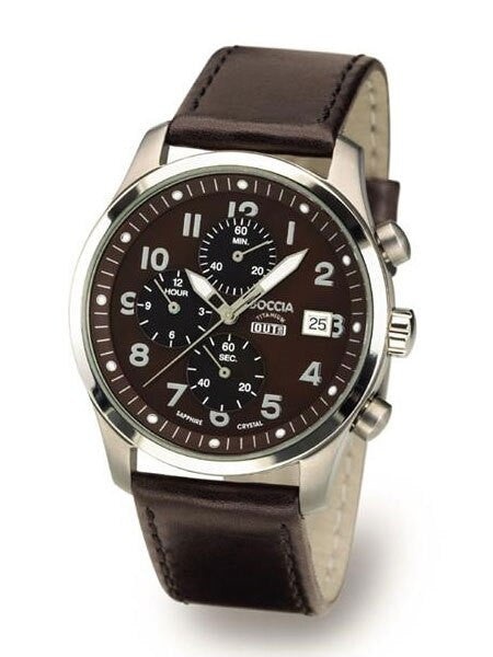 Boccia Mens Quartz Chronograph Watch with 12-Hour Totalizer and 38mm Titanium Case #3780-02
