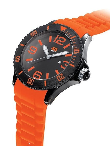 40Nine Black Plastic 46mm Case with Orange Silicone Rubber Strap #40NINE02-BLACK-TANG