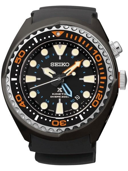 Seiko Prospex Kinetic Black Ion-Plated 47.5mm GMT Dive Watch  #SUN023