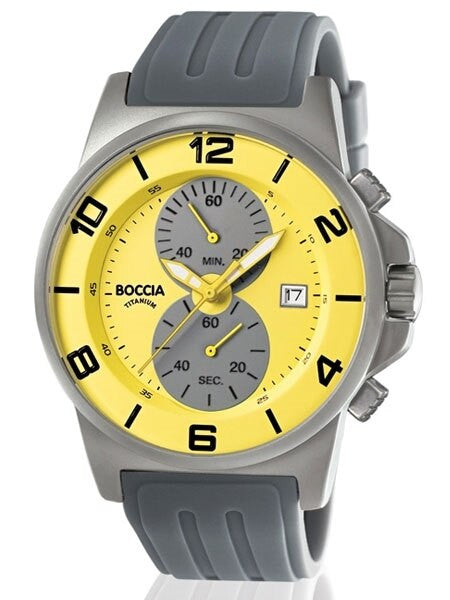 Boccia Mens Black Dial Quartz Chronograph with 45mm Titanium Case and Rubber Strap #3777-20