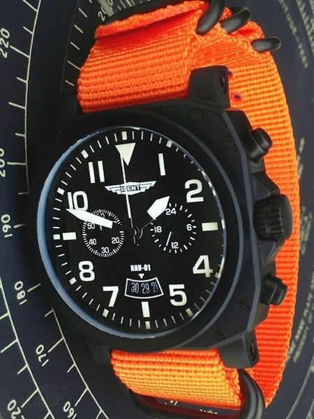 Trintec Chronograph with Black PVD Case and Orange Nylon Strap #NAV-01WO