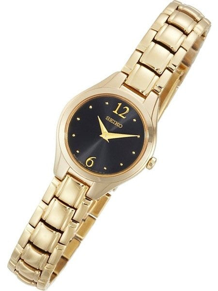 Seiko Goldtone Women's Quartz Dress Watch with Charcoal Dial, Goltone Hands and Markers #SUJG08