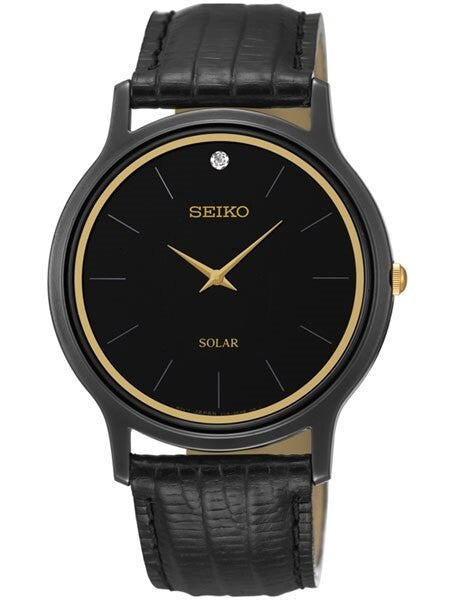 Seiko Solar Watch with 38mm Black Ion-Plated Stainless Steel Case #SUP875