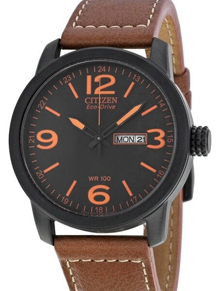 Citizen Eco-Drive Black PVD Sport Watch with Brown Leather Strap #BM8475-26E