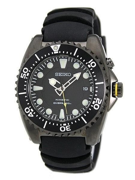 Seiko Kinetic Black Ion-Plated 43mm Dive Watch with Power Reserve #SKA427P2