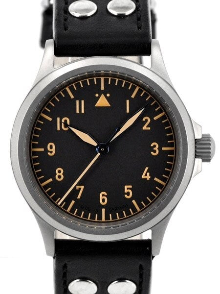DIEVAS German Made Black Vintage Flieger Watch with Sapphire Crystal and Steel Case