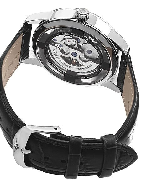 Stuhrling 42mm Skeleton Automatic Dress Watch with Vibrant Blue Hands #877.01