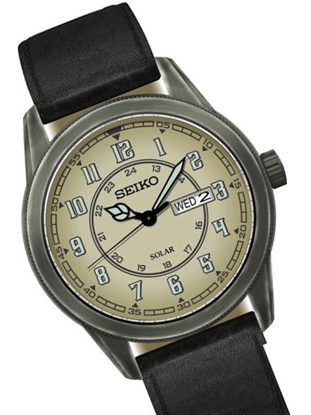 Seiko Recraft Solar Watch with 43mm Aged Pewter-Finished Case, Leather Strap #SNE447