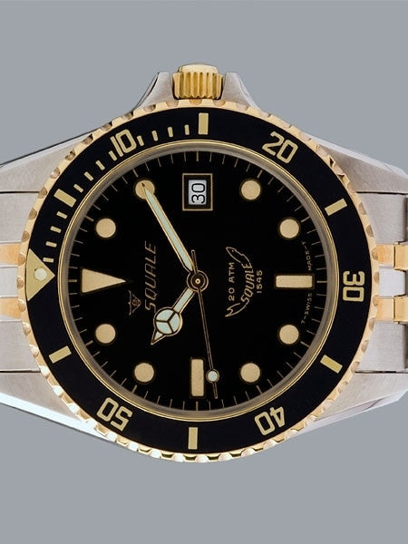 Squale 200 meter Swiss Quartz Dive watch with Two-Tone Bracelet  #1545-Qtz