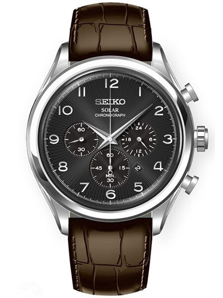 Seiko Solar Quartz Chronograph with Stop-Watch and 24-hour Sub-Dial  #SSC565