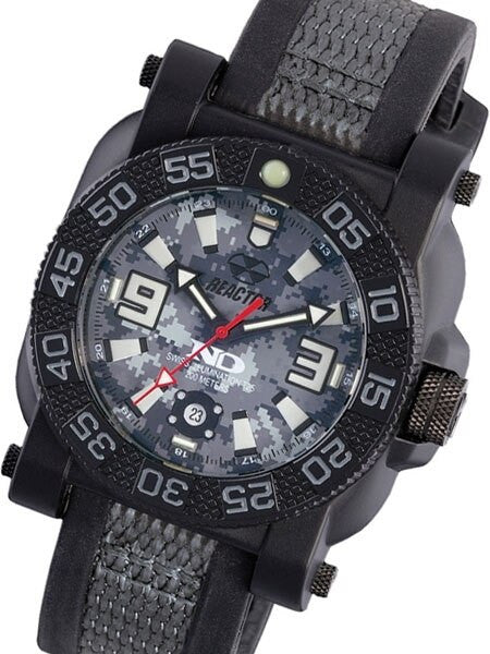 Reactor Gryphon Watch with Never Dark Illumination, Black Nitromid Polymer, Steel Core Case and Rubber Strap #73825