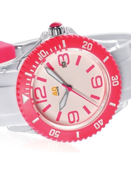 40Nine Clear Plastic 41.5mm Case with White Silicone Rubber Strap #40NINE03-WHITEPINK3