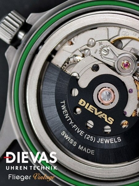 DIEVAS German Made Vintage Flieger Watch with Sapphire Crystal and a 39mm, 6Steel Case