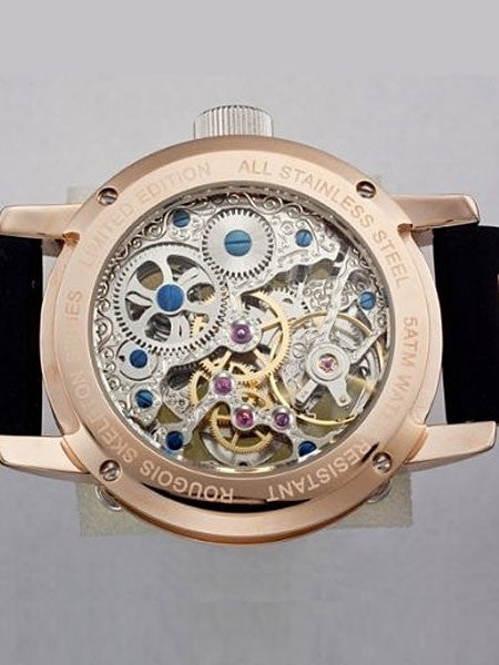 Dual Time Rougois Skeleton Mechanical Watch with Day-Night Moonphase #3286M-RGS-1