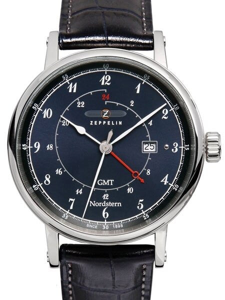 Graf Zeppelin Nordstern Series Swiss Quartz GMT Watch with Coin-Edge Case #7546-3