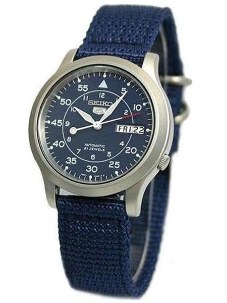 Seiko 5 Military Blue Dial Automatic Watch with Blue Canvas Strap #SNK807K2
