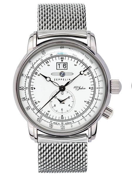 Graf Zeppelin German Made, Big Date, Dual Time Watch with Mesh Bracelet. #7640M-4