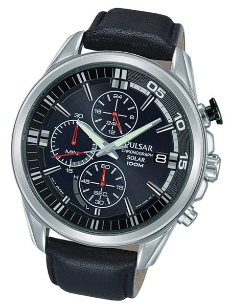 Pulsar Solar Quartz Chronograph Watch with Stopwatch and 24-Hour Sub-Dial #PZ6023