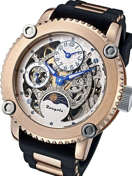 Dual Time Rougois Skeleton Mechanical Watch with Day-Night Moonphase #3286M-RGS-1
