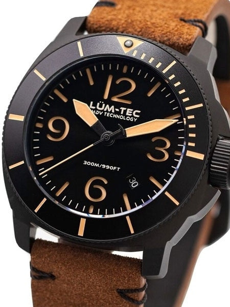 Lum-Tec 44mm Swiss Quartz PVD Dive Watch with AR Sapphire Crystal, Luminous Bezel #M87