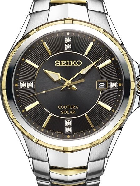 Seiko Coutura Solar Two-Tone Mens Watch with Diamond Accent Markers #SNE444