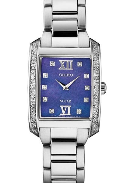 Seiko Women's Solar Dress Watch with 28 Diamonds, Blue Mother of Pearl Dial #SUP401