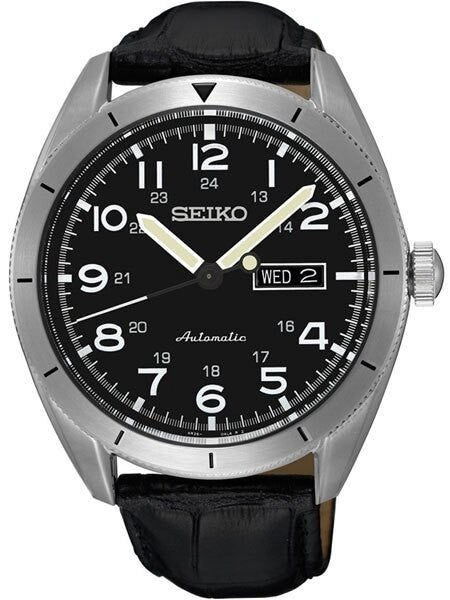 Seiko Military Black Dial Automatic Watch with 43.5mm Case, Black