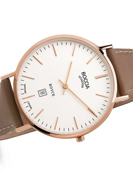 Boccia Mens Thin Quartz Watch with 42mm Rose Goldtone Titanium Case and a Sapphire Crystal #3589-04