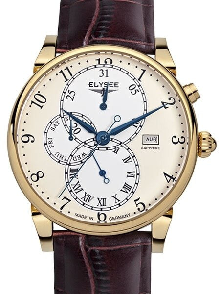 Elysee 42mm Daidalos Quartz Dress Watch with Calendar and 24-Hr Sub-Dial #80515