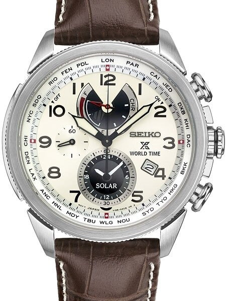 Seiko Solar Powered World Time Chronograph Watch with Sapphire