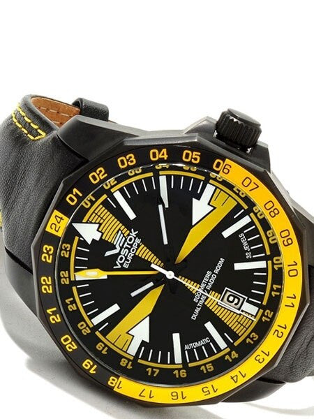 Vostok-Europe Radio Room, Dual Time Automatic Watch with Black-Yellow Dial #2254190