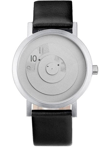 Projects 40mm Silver Reveal Quartz Watch with Black Leather Strap #7203GL-40