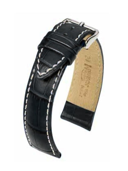 Hirsch Modena Black Alligator Embossed Leather Watch Strap #103028-50