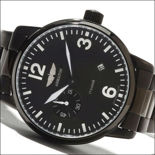 Aviator 45mm Mechanical, Hand Wind Black PVD Watch with SuperLuminova Hands and Markers #6974645B