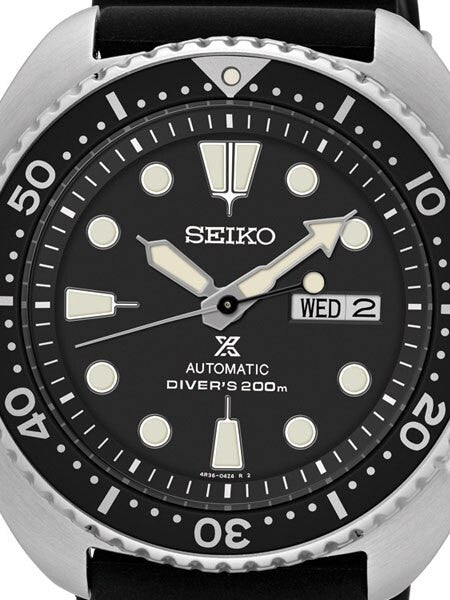 Seiko Turtle Prospex Automatic Dive Watch with Black Dial and Silicone Dive Strap #SRP777