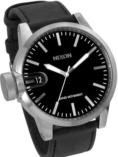Nixon Chronicle Black Dial Swiss Quartz Watch with Oversize Left Crown #A127-000