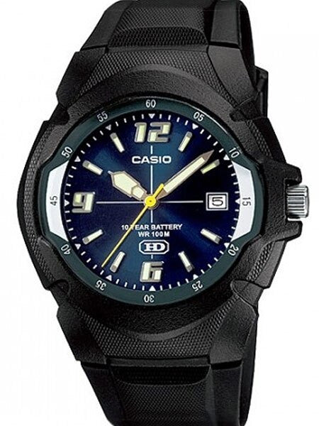 Casio Black Resin Quartz Analog Watch with a Radiant Blue Dial #MW-600F-2AV