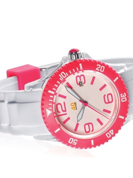 40Nine Clear Plastic 41.5mm Case with White Silicone Rubber Strap #40NINE03-WHITEPINK3