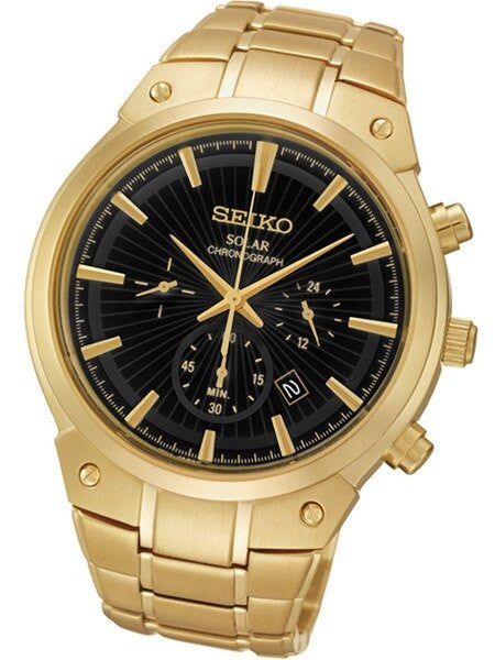 Seiko Goldtone Solar Chronograph with 60-Minute Stopwatch and 24-Hour Sub-Dial #SSC320